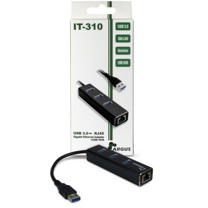 HUB USB 3.0 3portni Inter-Tech Argus IT-310 z 100/1000 Ethernet mrežnim priključkom črn (IT-310)