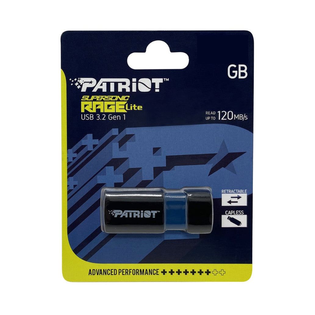 Spominski ključek 64GB USB 3.2 Patriot Supersonic Rage Lite 120MB/s - plastičen/izvlečni/črno-moder (PEF64GRLB32U)