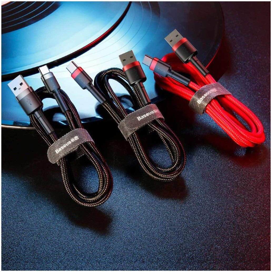 Kabel USB-C => USB-A 2.0 tekstil ovoj 2,00m 5V/2A QC3 Baseus črn/rdeč (CATKLF-C91)