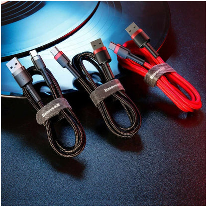 Kabel USB-C => USB-A 2.0 tekstil ovoj 2,00m 5V/2A QC3 Baseus črn/rdeč (CATKLF-C91)
