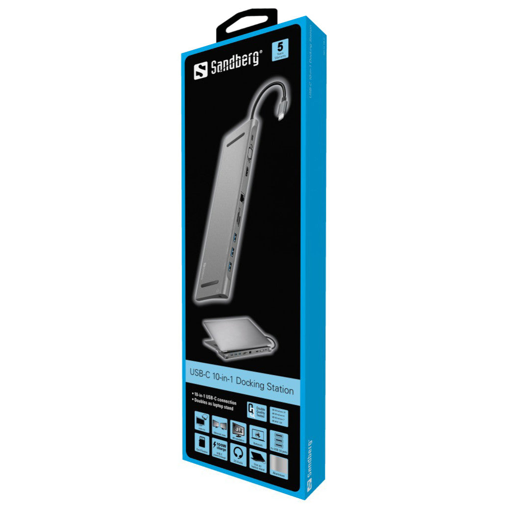 Priklopna postaja USB-C => Sandberg USB-C 10 v 1 Docking postaja za prenosnike