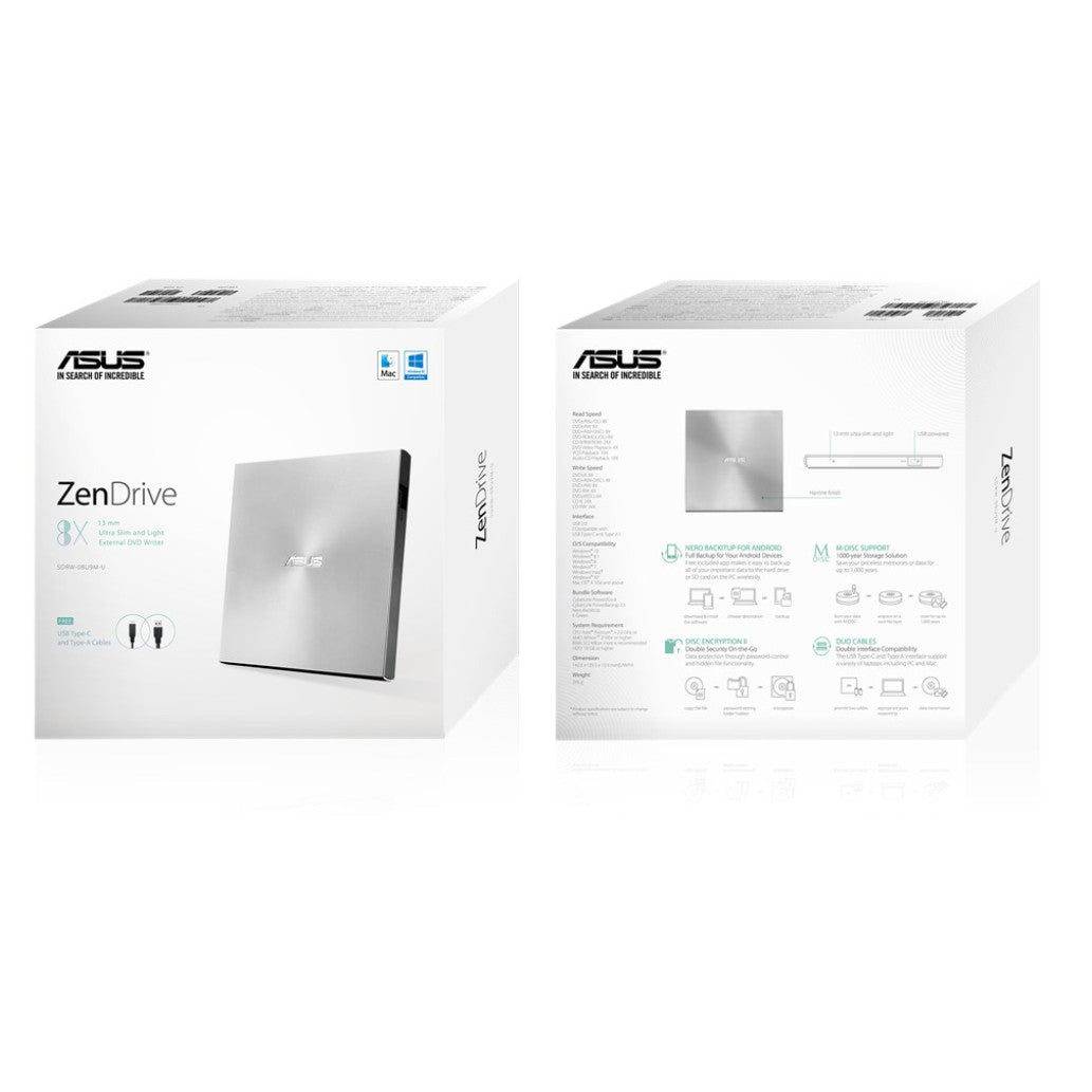 DVD-RW  Externi USB ASUS ZenDrive U9M 8X DVD writter USB-C/A srebrn