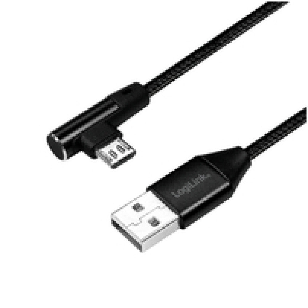 Kabel USB A => B micro tekstil ovoj 1,00m 90° (za mobitele) LogiLink črn (CU0142) EOLS-P