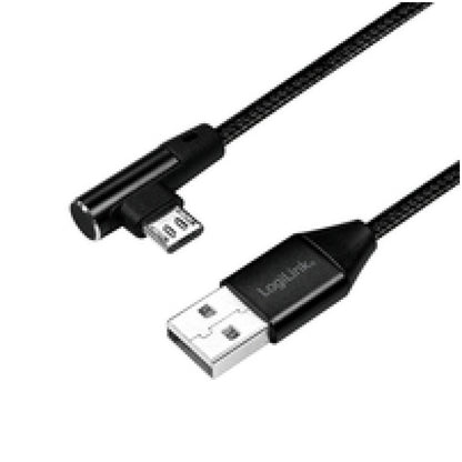 Kabel USB A => B micro tekstil ovoj 1,00m 90° (za mobitele) LogiLink črn (CU0142) EOLS-P