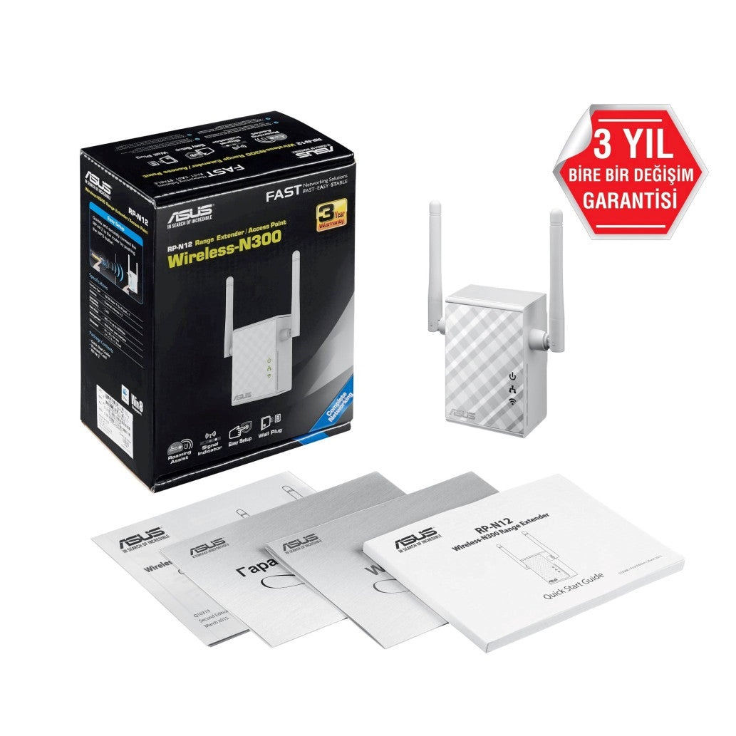 Razširitev brezžičnega omrežja Asus WiFi4 802.11n N300 300Mbit/s 1xRJ45 2x antena (RP-N12)