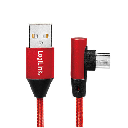 Kabel USB A => B micro tekstil ovoj 0,30m 90° (za mobitele) LogiLink rdeč (CU0149) EOLS-P