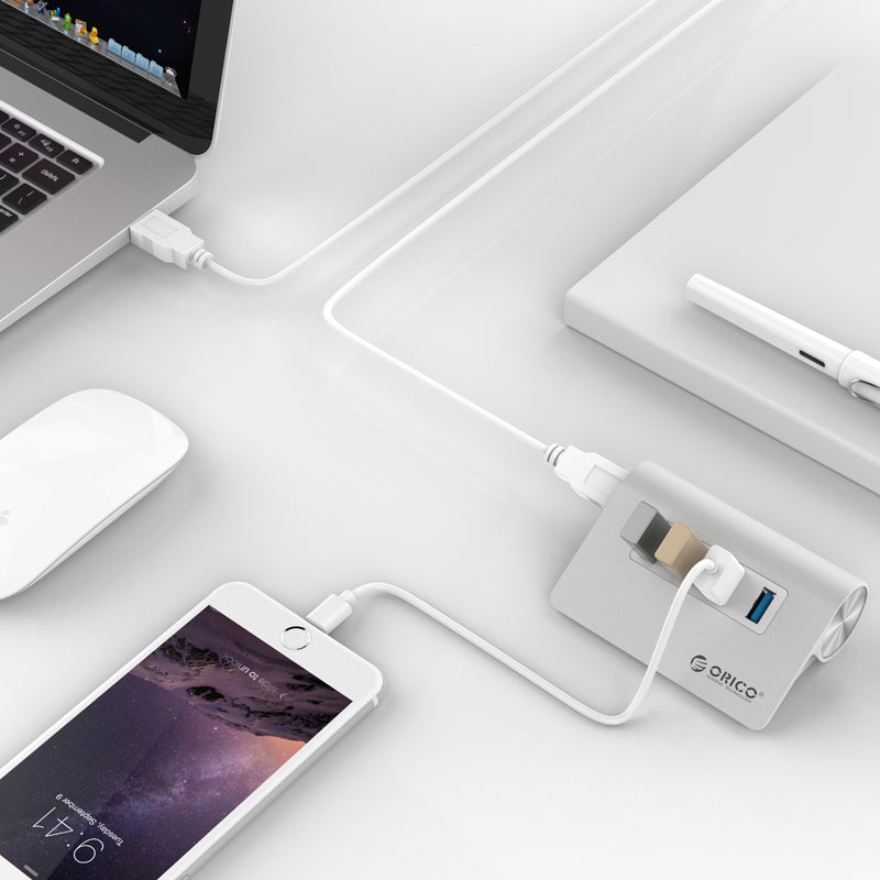 USB hub s 4 vhodi, USB 3.0, brušen aluminij, ORICO M3H4-V1-SV