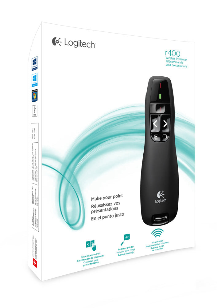 Presenter Logitech R400, brezžičen, USB, rdeč laser