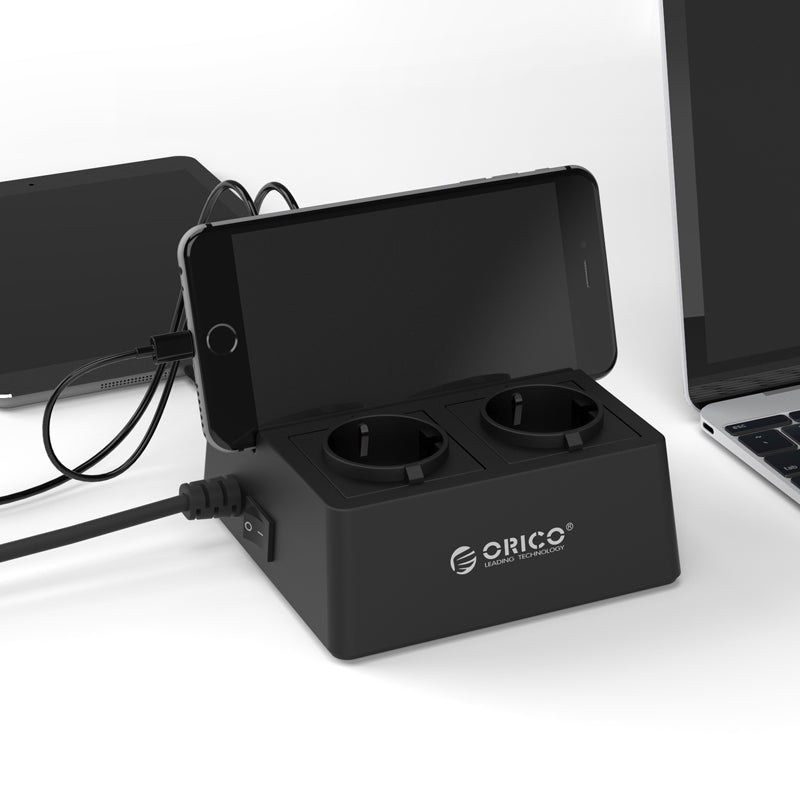 Razdelilec 2x 230V, 5x USB, 15.000 A, prenapetostna zaščita, črn, ORICO
