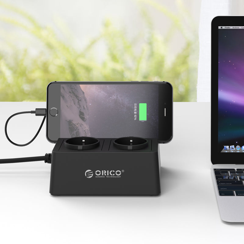 Razdelilec 2x 230V, 5x USB, 15.000 A, prenapetostna zaščita, črn, ORICO
