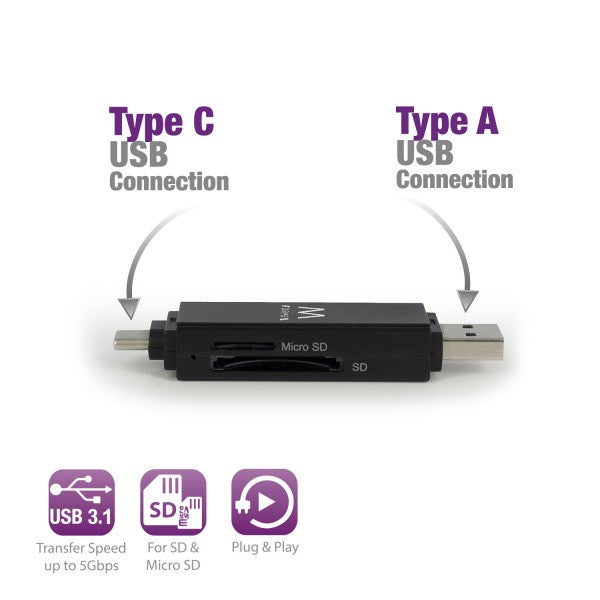 Čitalec kartic USB 3.0, USB-C in USB-A, Ewent EW1075