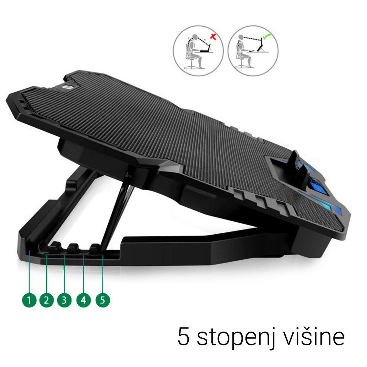 Hladilno stojalo za prenosnik do 17.3'', 5x tih ventilator, 2x USB, Ewent EW1259