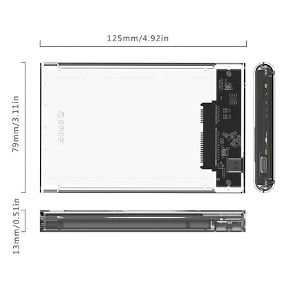 Zunanje ohišje za HDD/SSD 2,5" USB-C 3.1 Gen2 UASP v SATA3, prozorno, ORICO 2139C3-G2-CR