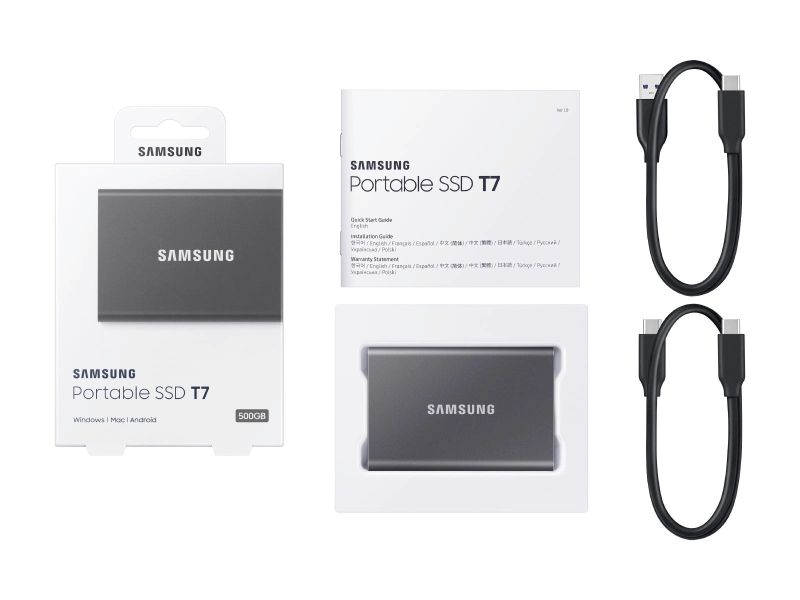Zunanji SSD 2TB Type-C USB 3.2 Gen2 V-NAND UASP, Samsung T7, siv (MU-PC2T0T/WW)