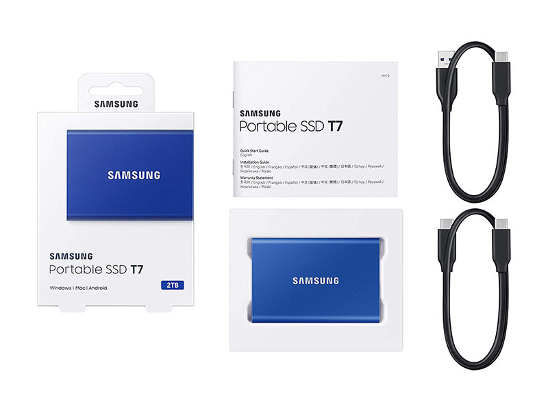 Zunanji SSD 2TB Type-C USB 3.2 Gen2 V-NAND UASP, Samsung T7, moder (MU-PC2T0H/WW)