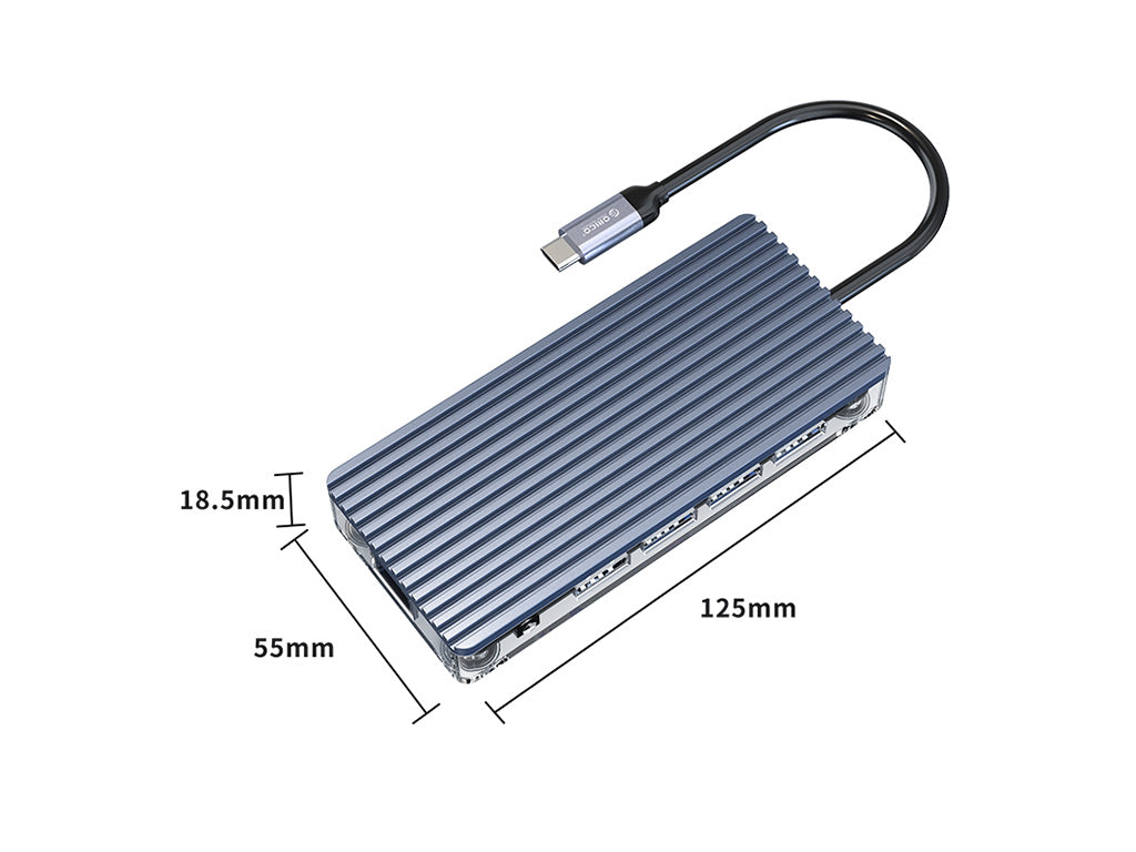 Priključna postaja USB-C, 11 in 1, 3x USB 3.0, 1x USB 2.0, HDMI, VGA, avdio, čitalec kartic, RJ45, PD 100W, ORICO WB-11P