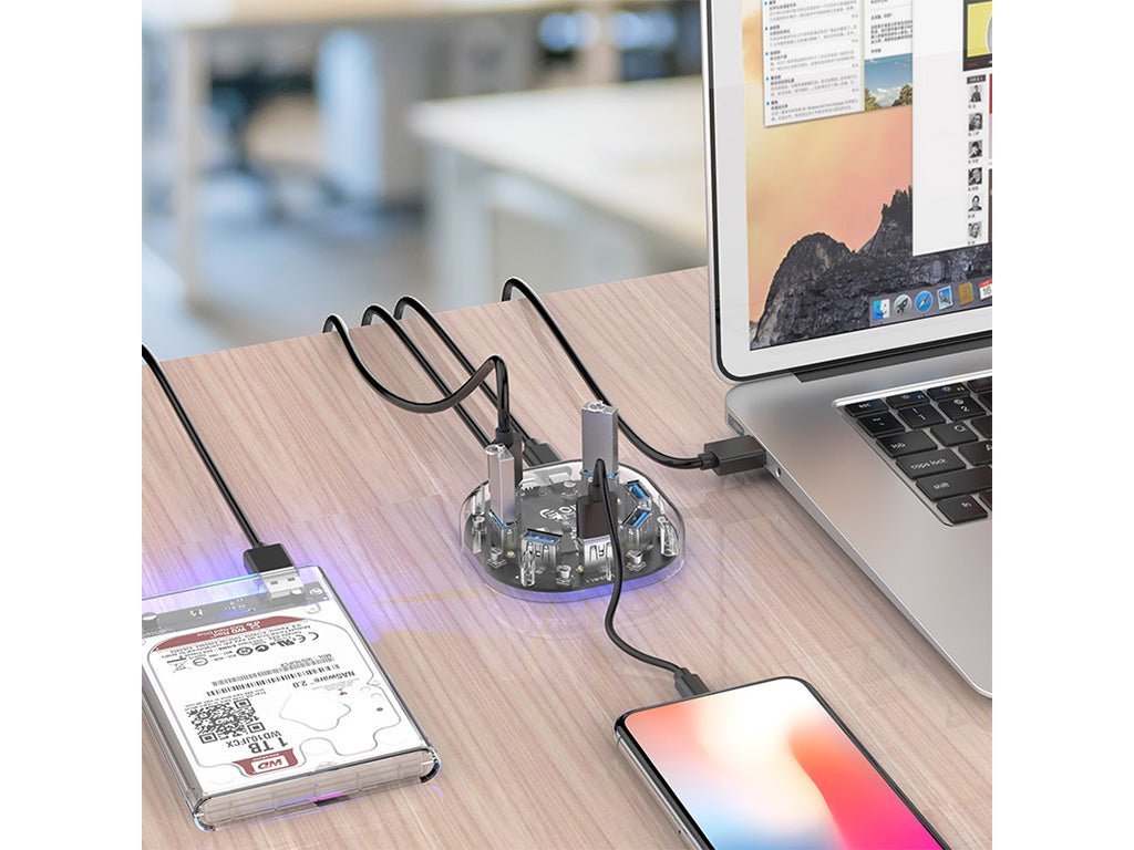 USB hub s 7 vhodi, USB 3.0, prozoren, ORICO H7U-U3