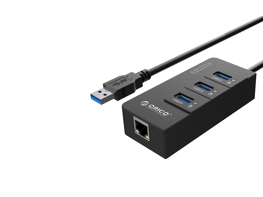Priključna postaja USB 3.0, 3x USB-A, RJ45 Ethernet, črna, ORICO HR01-U3