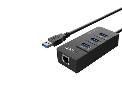 Priključna postaja USB 3.0, 3x USB-A, RJ45 Ethernet, črna, ORICO HR01-U3