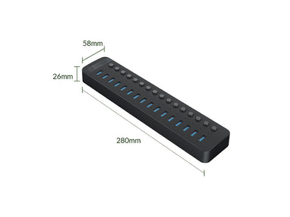 USB hub s 16 vhodi, USB 3.0, s stikali, zunanje napajanje, črn, ORICO CT2U3-16AB