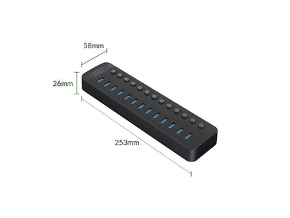 USB hub s 13 vhodi, USB 3.0, s stikali, zunanje napajanje, črn, ORICO CT2U3-13AB