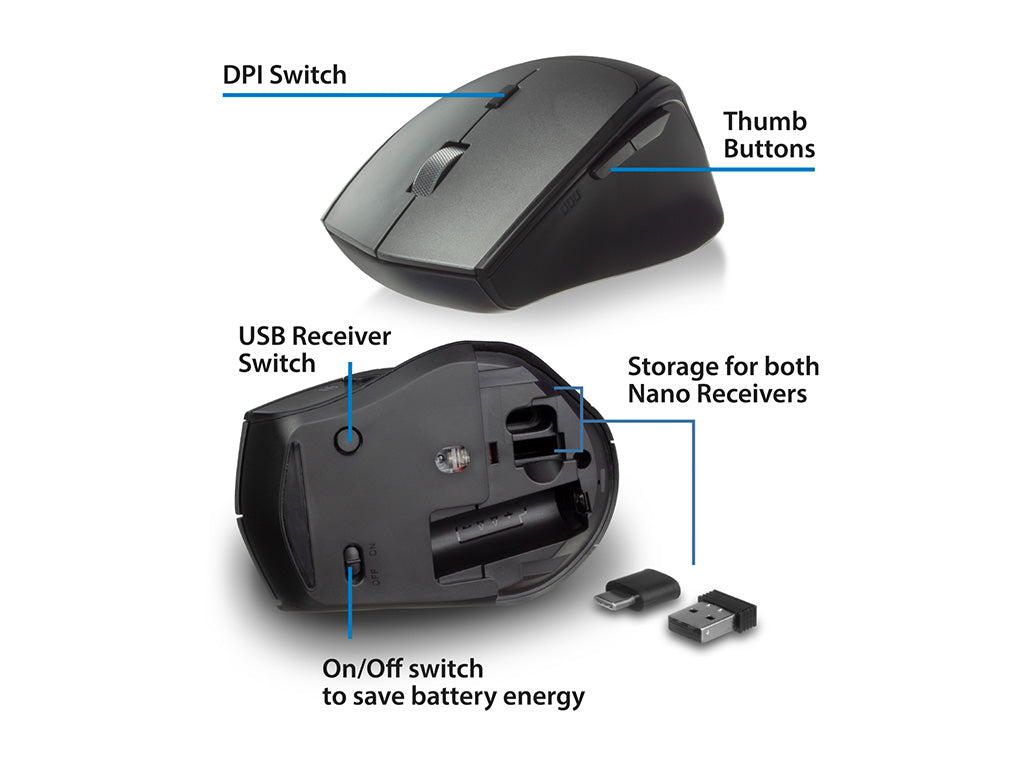 Miška Ewent Dual-Connect Silent Wireless, USB-A, USB-C