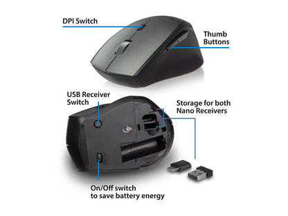Miška Ewent Dual-Connect Silent Wireless, USB-A, USB-C