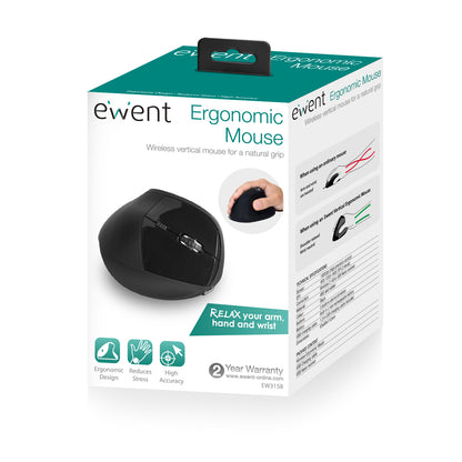 Miška Ewent Wireless Ergonomic Vertical, 1600dpi, črna, USB