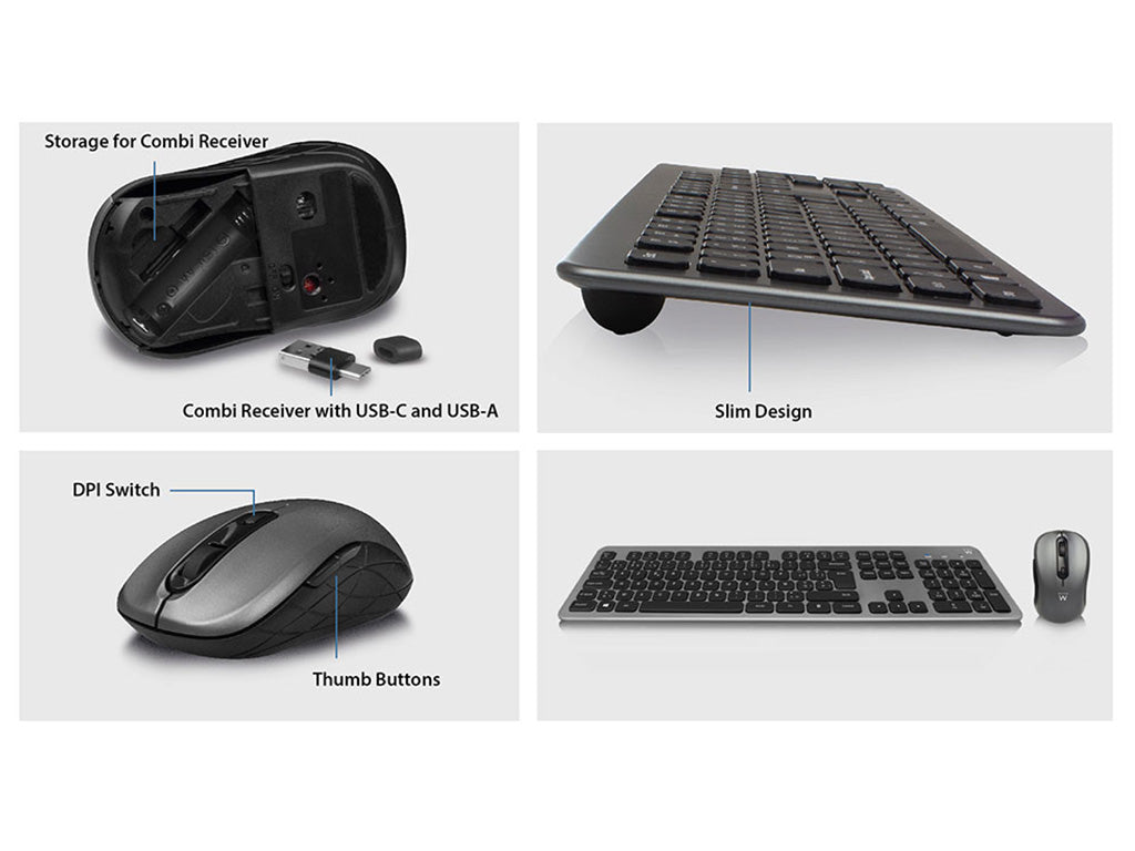 Tipkovnica in miška Ewent Wireless Scissor Keyboard and Mouse, USB, SLO