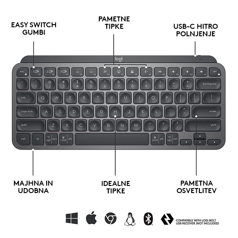 Tipkovnica Logitech MX Keys Mini, grafitna barva, SLO g.