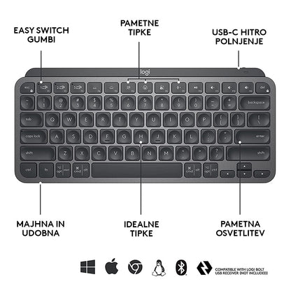 Tipkovnica Logitech MX Keys Mini, grafitna barva, SLO g.