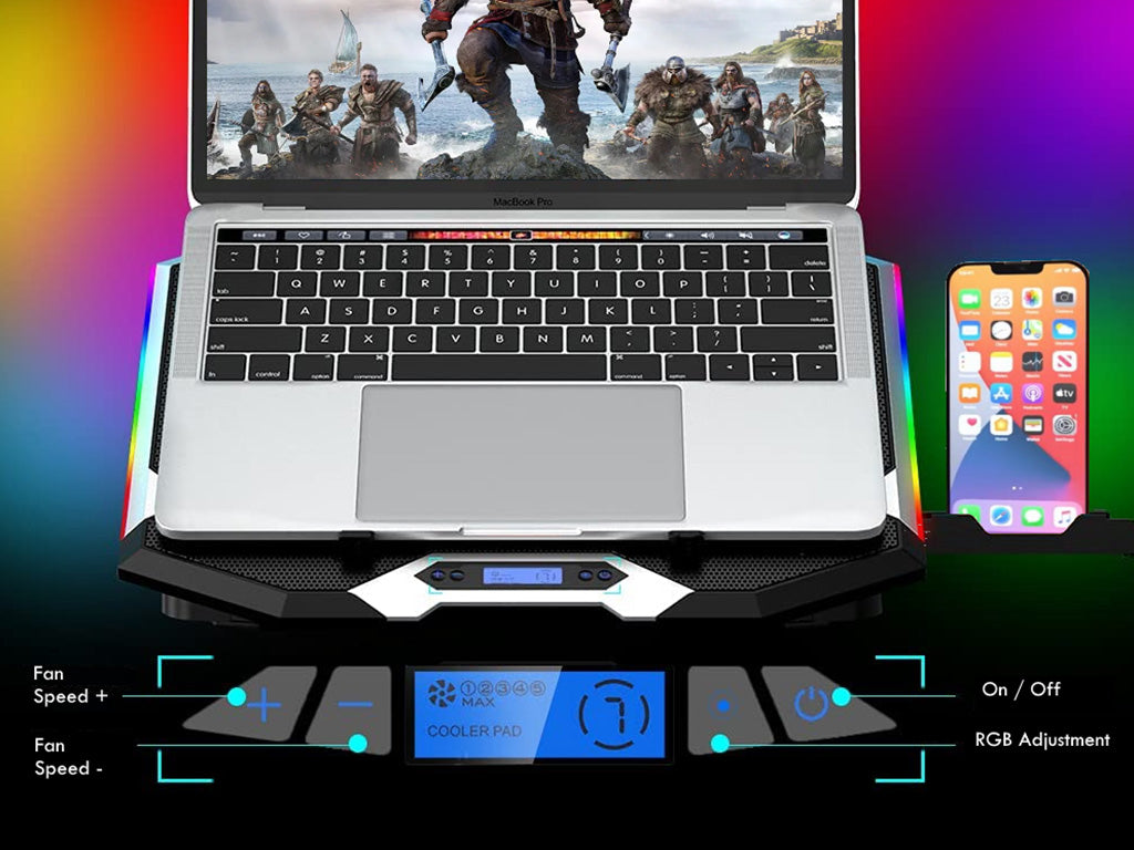 Hladilno stojalo za prenosnik do 17.3", 6x tih ventilator, RGB, Ewent EW1260
