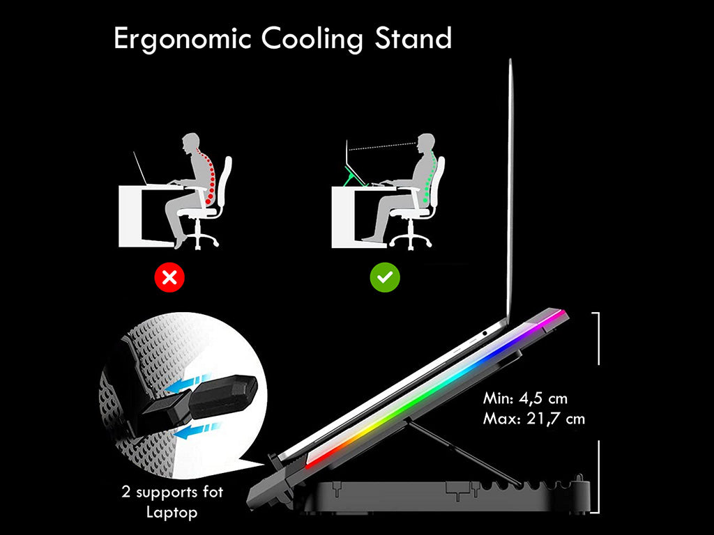 Hladilno stojalo za prenosnik do 17.3", 6x tih ventilator, RGB, Ewent EW1260