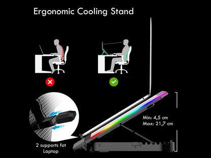 Hladilno stojalo za prenosnik do 17.3", 6x tih ventilator, RGB, Ewent EW1260