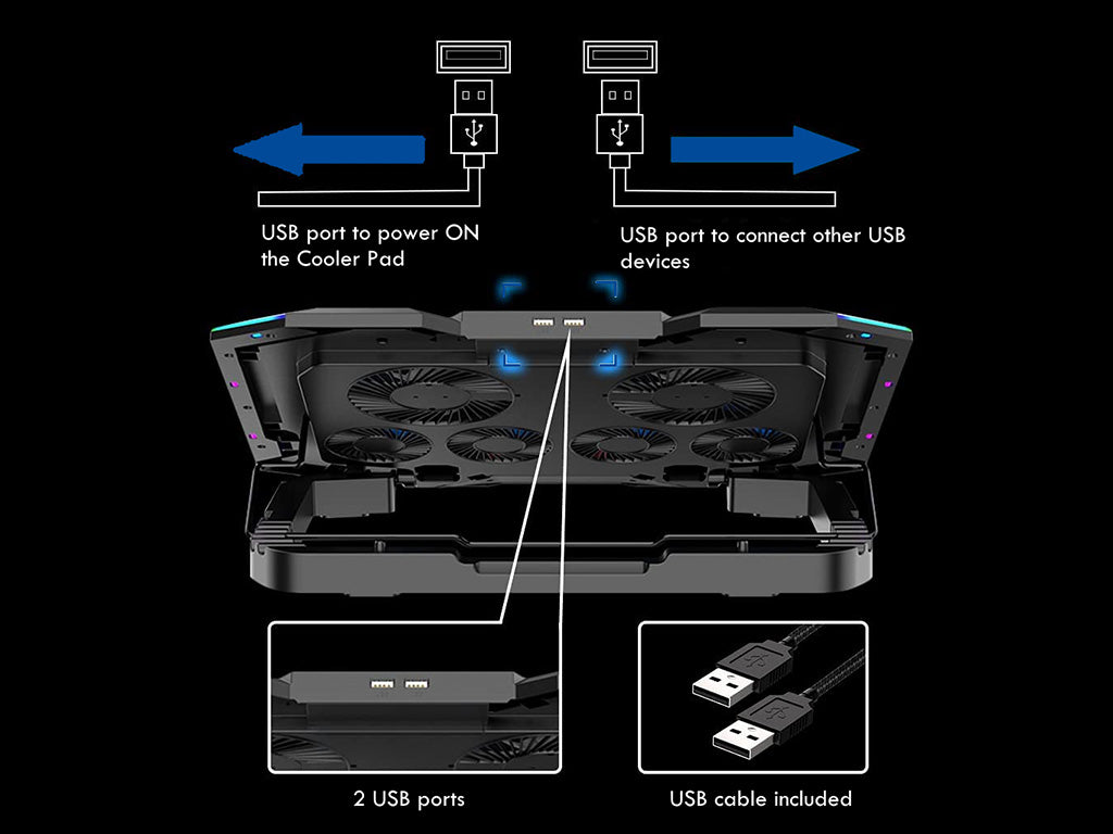 Hladilno stojalo za prenosnik do 17.3", 6x tih ventilator, RGB, Ewent EW1260