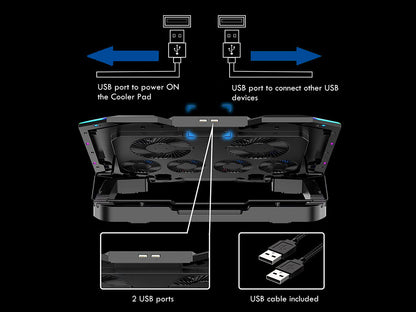 Hladilno stojalo za prenosnik do 17.3", 6x tih ventilator, RGB, Ewent EW1260