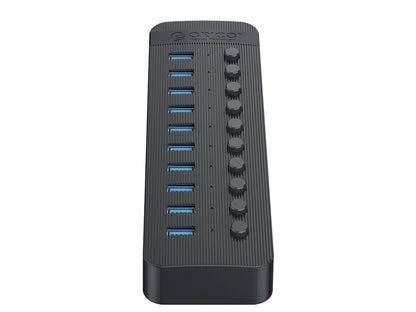 USB hub z 10 vhodi USB 3.0, s stikali, zunanje napajanje, črno, ORICO CT2U3-10AB