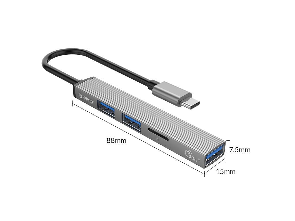 Priključna postaja USB-C 4 v 1, 1x USB 3.0, 2x USB 2.0, TF, 0.15m, ALU siva, ORICO AH-12F