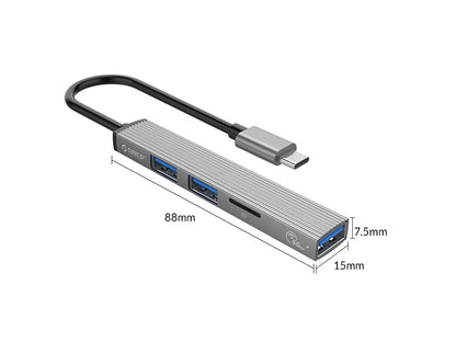 Priključna postaja USB-C 4 v 1, 1x USB 3.0, 2x USB 2.0, TF, 0.15m, ALU siva, ORICO AH-12F
