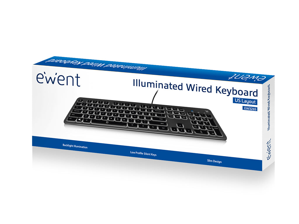 Tipkovnica Ewent Wired Illuminated Scissor, črna, USB, SLO EW3271