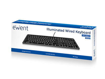Tipkovnica Ewent Wired Illuminated Scissor, črna, USB, SLO EW3271
