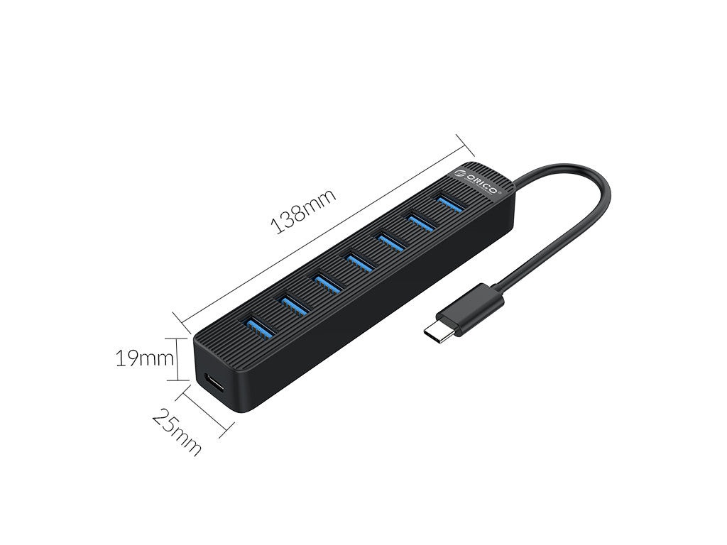 USB-C hub s 7 vhodi, USB 3.0, 0,15m, črn, ORICO TWC3-7A