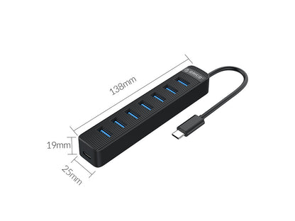 USB-C hub s 7 vhodi, USB 3.0, 0,15m, črn, ORICO TWC3-7A