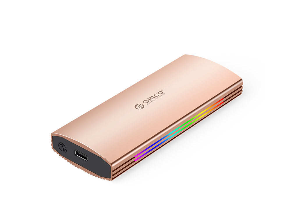Zunanje ohišje za M.2 NVMe 2230-2280 v USB3.2 Gen2 Type-C, 10Gbps, RGB, aluminij, zlato-roza, ORICO M2R2-G2