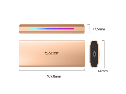 Zunanje ohišje za M.2 NVMe 2230-2280 v USB3.2 Gen2 Type-C, 10Gbps, RGB, aluminij, zlato-roza, ORICO M2R2-G2