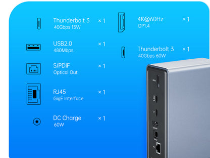 Priključna postaja USB-C Thunderbolt 3, 15 v 1, 5xUSB-A, 2xTB3, 2xUSB-C, DP, RJ45, SD+TF, napajanje, ORICO TB3-S4