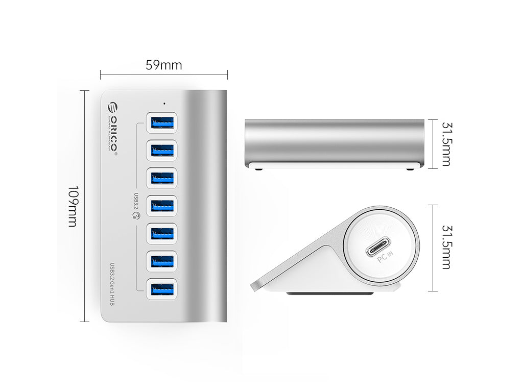USB-C hub s 7 vhodi, 7x USB-A 3.2 Gen2, 10Gbps, ALU, ORICO M3U7-G2