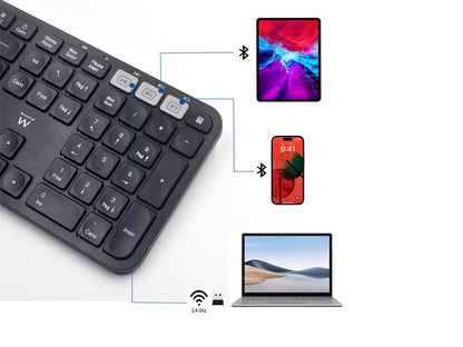 Tipkovnica Ewent Multi-connect Wireless, Bluetooth, USB, SLO