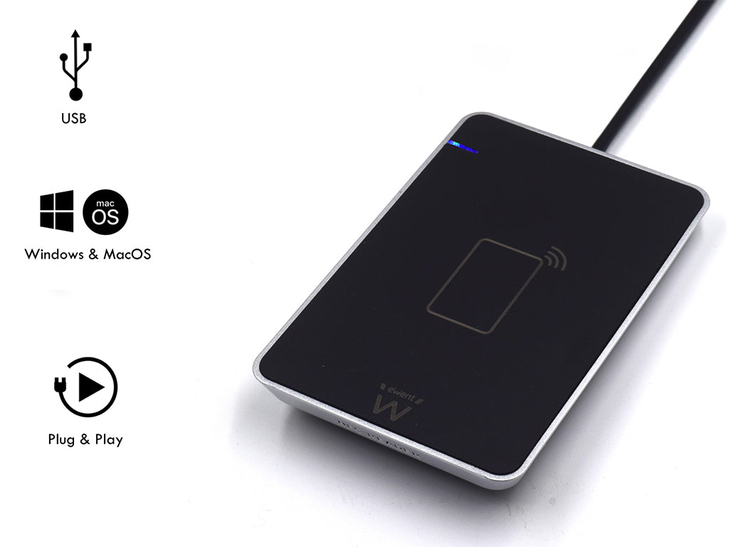 Čitalec pametnih in osebnih kartic Ewent, USB 2.0, NFC brezkontaktni, črn, EW1053