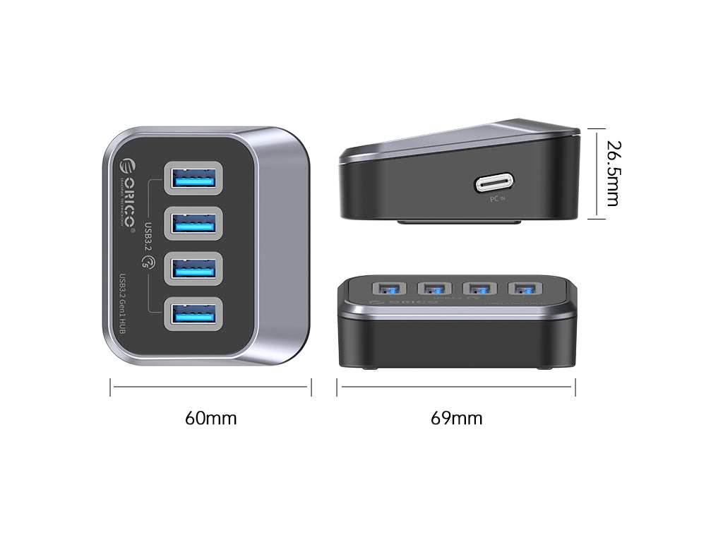 USB-C hub s 4 vhodi, 4x USB-A 3.2 Gen1, 5Gbps, črn, ORICO M3U3-4A-05